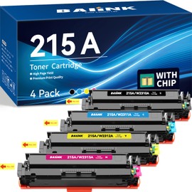 BAIINK 215A Toner Cartridges (with Chip) Compatible for HP 215A Toner Cartridges 4 Pack W2310A W2311A W2312A W2313A for Color Pro MFP M183fw M182nw M182 M183 M155 (Black Cyan Magenta Yellow)
