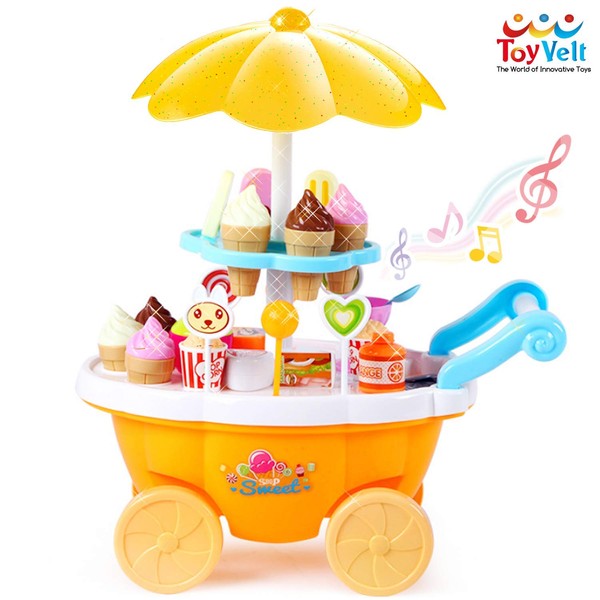 ToyVelt Ice Cream Toy Cart Play Set for Kids - 39-Piece Pretend Play Food - Educational Ice-Cream Trolley Truck with with Music & Lighting - Great Gift for Girls and Boys Ages 2 - 12 Years Old