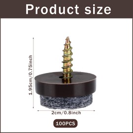 Yaocom 100 Pcs Screw on Felt Chair Pads 0.8 Felt Pads for Furniture Sliders Chair Leg Floor Protectors Round Screw Chair Glides for Hardwood Floors Wooden Leg Feet of Chair Table Sofa, Brown