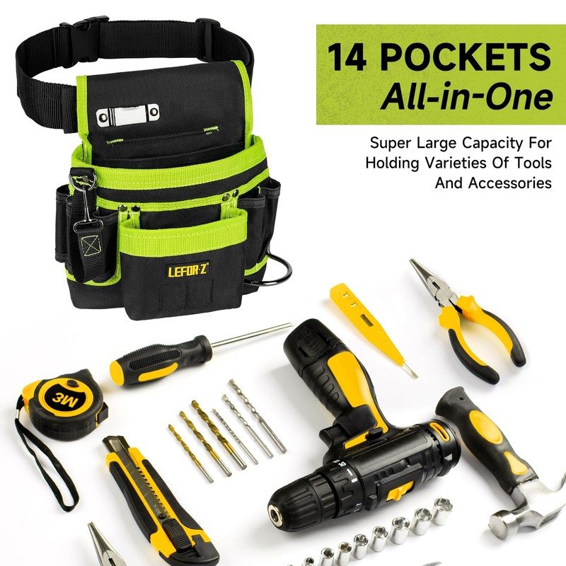 Tool Belt,Magnetic Tool Pouch,14-Pockets Tool Belts for Men,Detachable & Adjustable