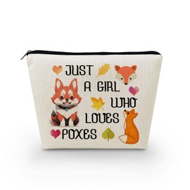 Livel lhood Just Love Foxes Makeup Bag Cartoon Fox Pattern Toiletry Organizer Canvas Zipper Pouch Fallen Leaves Adorable Orange Fox Cosmetic Bag Present for Fox Lovers Women