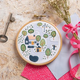 Hawthorn Handmade Village Cottage Mini Embroidery Kit - Embroidery Kit for Beginners, with Embroidery Fabric, Cotton Thread, Embroidery Hoop, Embroidery Needle & Instructions - DIY Crafts for Adults
