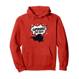Superhero Off Duty: Funny Comic Style Graphic Pullover Hoodie, Adult Unisex, Red, Small