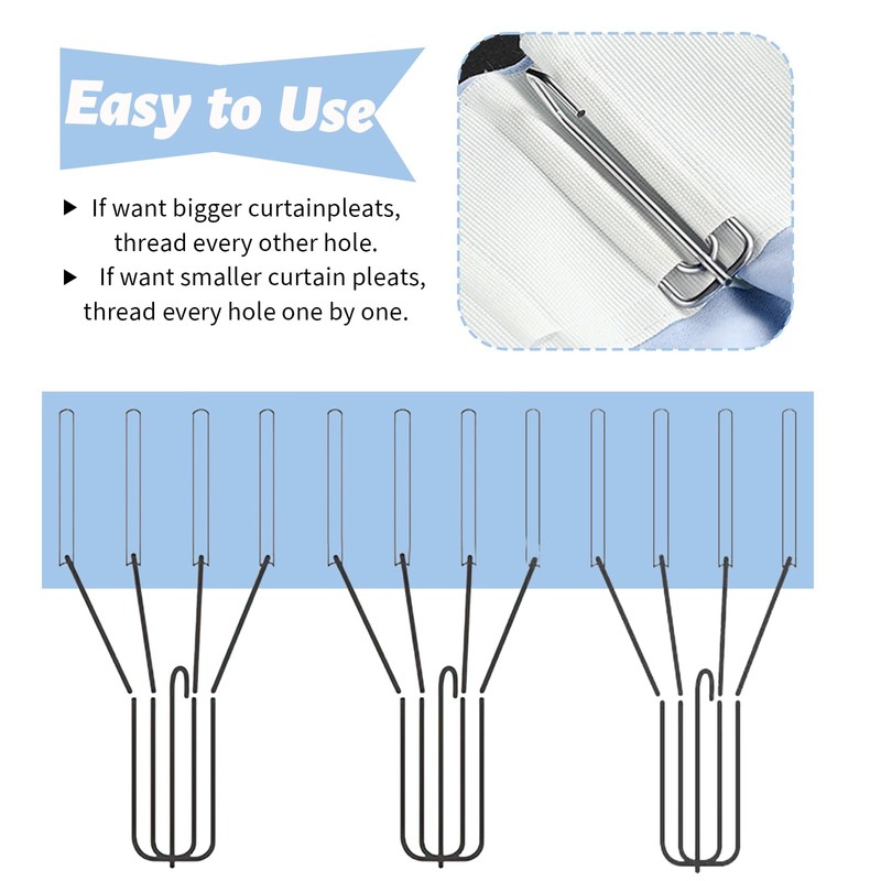 40 Pack Pinch Pleat Curtain Hooks, Stainless Steel Header Tape