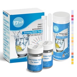 Ueomul 17 IN 1 Trinkwasser Teststreifen Kit (100 Wasser Teststreifen mit 16 Parameter + 2 Bakterientest), Test-pH, Gesamthärte, Gesamtchlor, freies Chlor, Fluorid und mehr für Pools, Spas, Aquarien