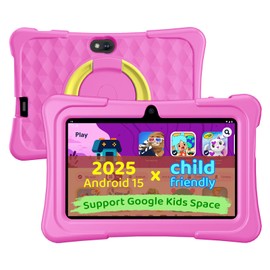aiprotablet Kids Tablet, 7 inch Android 15 Tablet for Kids, 8GB+32GB 1TB Expand, Quad-Core Toddler Tablets with Shockproof Case, BT5.0, WiFi 5, Parental Control, Games, Dual Camera (Pink)