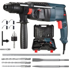 Electric Hammer Rotary Hammer Chisel Drill for Concrete, 1600 W, 13 Pieces Chisel Tools for Rotary Hammer, for Home Reconstruction, Decoration