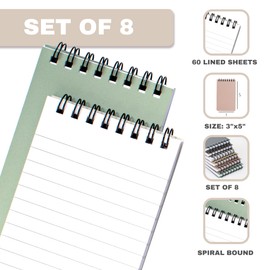 ZICOTO Aesthetic Pocket Notebooks Set Of 8 - Small 3x5 Spiral Notepads With Lined Pages - The Perfect Little Mini Note Pads to Stay Organized and Boost Productivity at Work or School