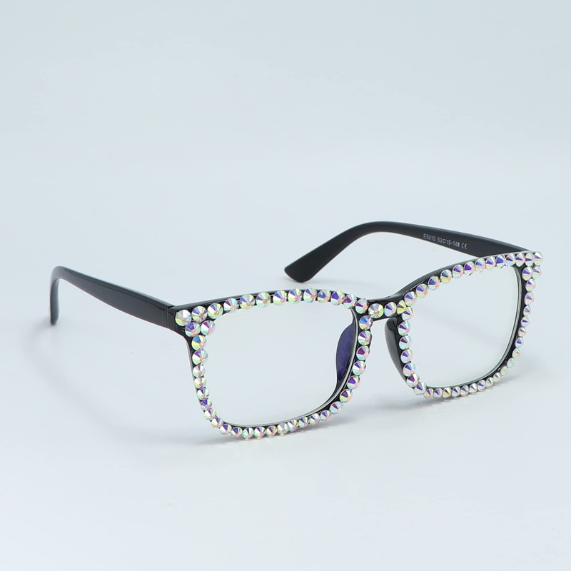 FUPRECIOUS Square Rhinestone Reading Glasses For Women Blue Light Blocking