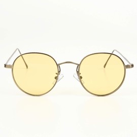 What Say Fashion Flat Boston Metal Frame Color Lens Sunglasses, Clear Lens, Date Glasses, UV400 Men's, Women's Case, light yellow/antique gold