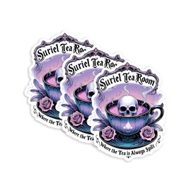 Set 3Pcs Suriel Tea Room Where The Tea is Always Spilt Sticker Funny Bookish Kindle Meme Humor Sticker Waterproof 3 Inch Die-Cut Vinyl for Water Bottle Laptop Phone for Friend Coworker Dad Mom