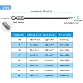 8 Piece Torx Bit Long, 150 mm Bit Set Long, 1/4 Inch Hexagon Hex Screwdriver Set, for H1.5, H2, H2.5, H3, H4, H5, H6, H8 Bit Set