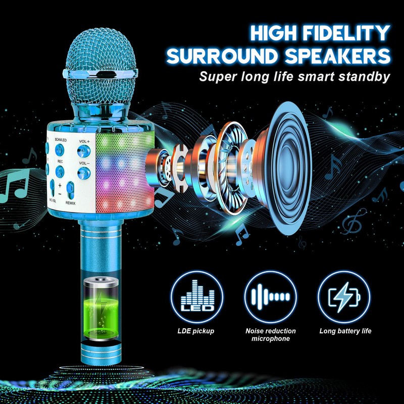ShinePick Karaoke Microphone, Wireless Bluetooth Microphone Children, Portable 4-in-1 Sing