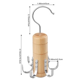 LMSAWK Pack of 2 Wooden Hangers for Belts, Organiser for Tie Cabinets, 6 Hooks, 360° Rotation (Wood Colour)