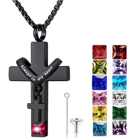 Birthstone Cross Urn Necklaces for Ashes Cremation Jewellery Urns for Human Ashes Memorial Urn Keepsake Pendant