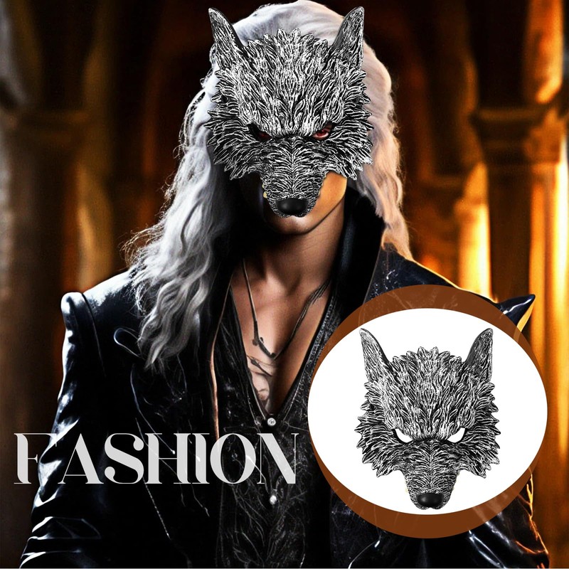 Cupimatch Steampunk 3D Werewolf Mask: Half-Face Animal Masquerade Mask for