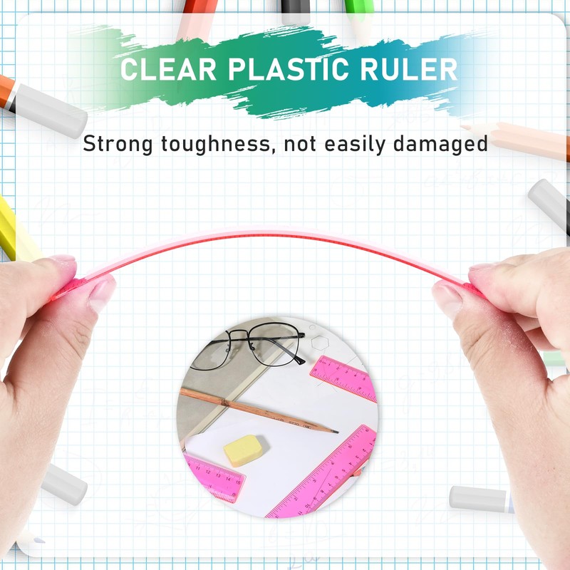 Ruler 6 Inch, 3 Pack Ruler Set Plastic Straight Ruler