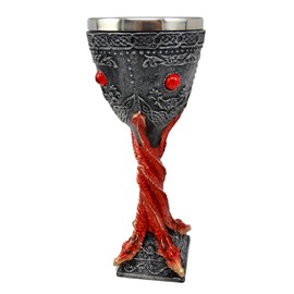 Atlantic Collectibles Large Heaven Descending Fire Flame Twisted Dragons 9.5"H Wine Drink Goblet Cup Chalice Figurine