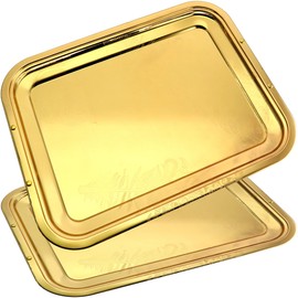 Maro Megastore (Pack of 2) 17 Inch x 13.1 Inch Oblong Iron Gold Plated Serving Tray Leaf Edge Decorative Party Birthday Wedding Dessert Buffet Wine Candle Decor Platter Plate Base Dish GD-145