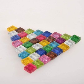 CarAngels Glass Mosaic Tiles 8 Colors Mix Cute Glitter Design Tiles 0.4 inch (1 cm) Square DIY Interior Decoration Handmade Craft (300g)