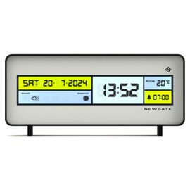 NEWGATE® Futurama Moderner LCD-Wecker – Nachttischuhr – Schreibtischuhr – Digitalwecker – Schlafzimmerzubehör – LCD-Display – Bürouhr – 12/24-Stunden-Anzeige – Weiß