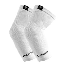 GORNATION Elbow Bandages - Elastic Bandages for Men & Women - Elbow Sleeves for Calisthenics, Bodybuilding, Fitness - 1 Pair, White, M