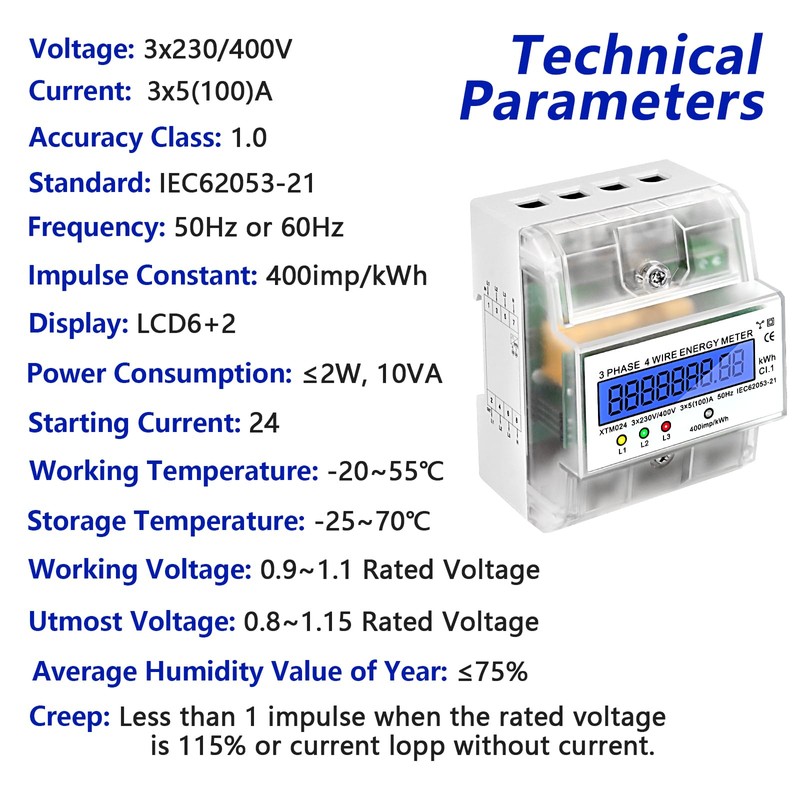 LCD Digital Electricity Meter, 3 Phase Electricity Meter, DIN Rail,