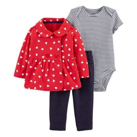 Carter's Baby Girls' 3 Pc Sets 127g177 (6 Months, Red Heart/Button)