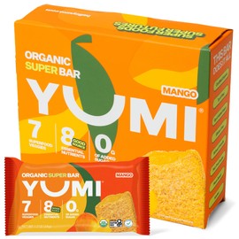 YUMI Organic Breakfast Superbar, Gluten-Free, No Added Sugar, 7+ Vegetables, Soft-Baked Crust, Healthy Snack Bars for Kids, School Safe, Healthy Alternative to Granola Bars or Cereal Bars, Mango (30ct)