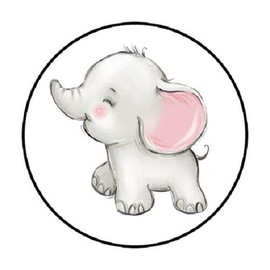 handmade 48 BABY GIRL ELEPHANT ENVELOPE SEALS LABELS STICKERS 1.2" ROUND FAVOR