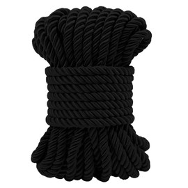 LEREATI 11 Yards Twisted Silk Rope Cord, Soft Black Rope Satin Cord Trim 7mm Nylon Cord, Thick Decorative Rope, Cording for Crafts, Curtain Tieback, Home Décor, Graduation Cords