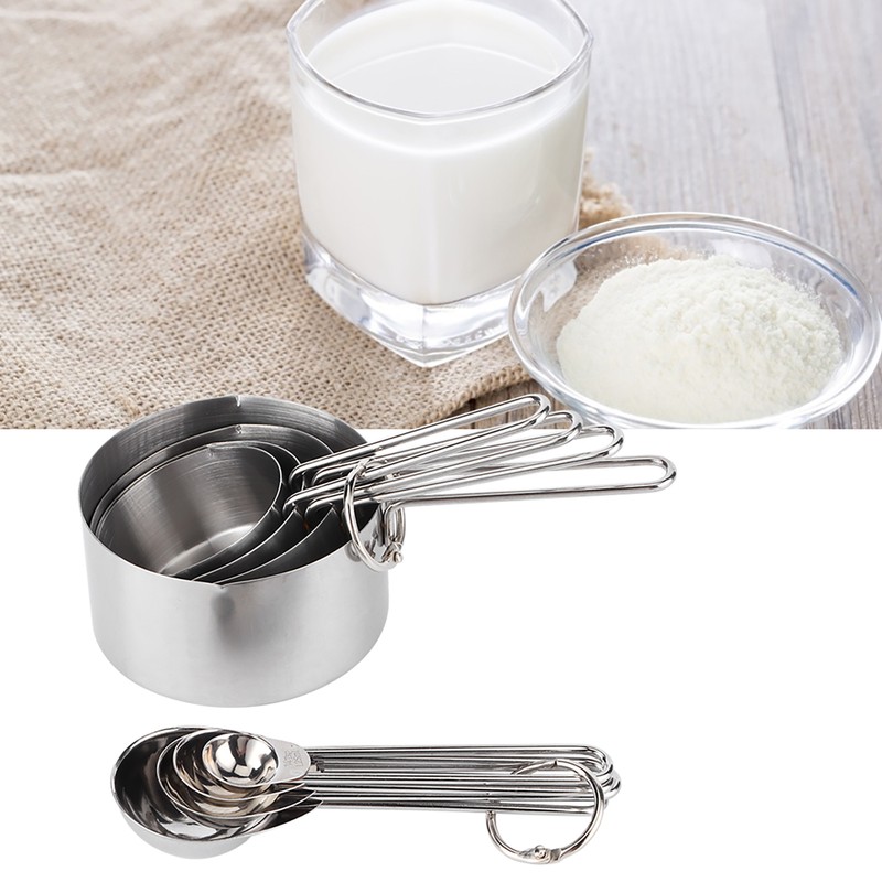 8Pcs/Set Stainless Steel Measuring Cup Spoon with Scales Kitchen Cooking