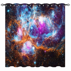 ANHOPE Galaxy Curtains, Outer Space Universe Nebula Starry Sky Stars Print 3D Pattern Grommet Thermal Insulated Blackout Window Set Drapes for Kids Boys Girls Bedroom Playroom 2 Panels W42 x L63