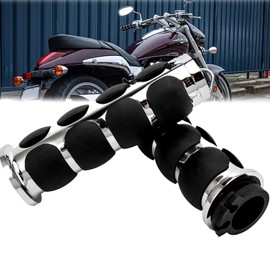 Pair of 1" Dual Chrome Motorcycle Hand Grips Bar End Hand Handlebar Spike Aluminum Rubber for Cruisers Harley Honda Yamaha Suzuki Shadow