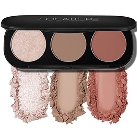FOCALLURE Paleta de rubor y resaltador, paleta de contorno 3 en 1, polvo bronceador mate libre de crueldad, iluminadores brillantes para un aspecto ra