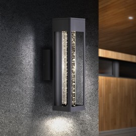 ASD LED 14 Inch Bubble Glass Wall Light Fixture | 12W 300LM 3000K-5000K 120V | 3CCT, Waterproof, Dimmable, ETL Listed | Exterior Flush Mount Sconce, Outdoor-Indoor Lighting | Black