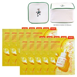 Innisfree Vitamin C Serum Gel Mask (25mL) 10 sheets + Play Green Cosmetic Pouch (Green) / 이니스프리 비타민C 세럼 겔 마스크 (25mL) 10매+플레이그린 화장품 파우치 (그린)