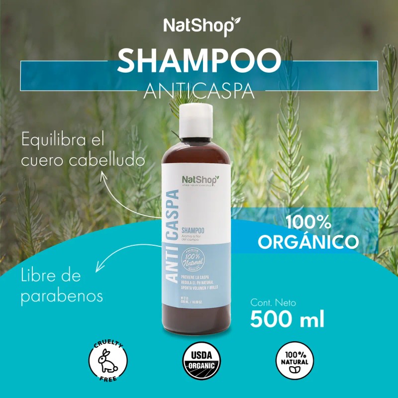 Shampoo Natural - Anticaída Y Anticaspa 500g - Natshop