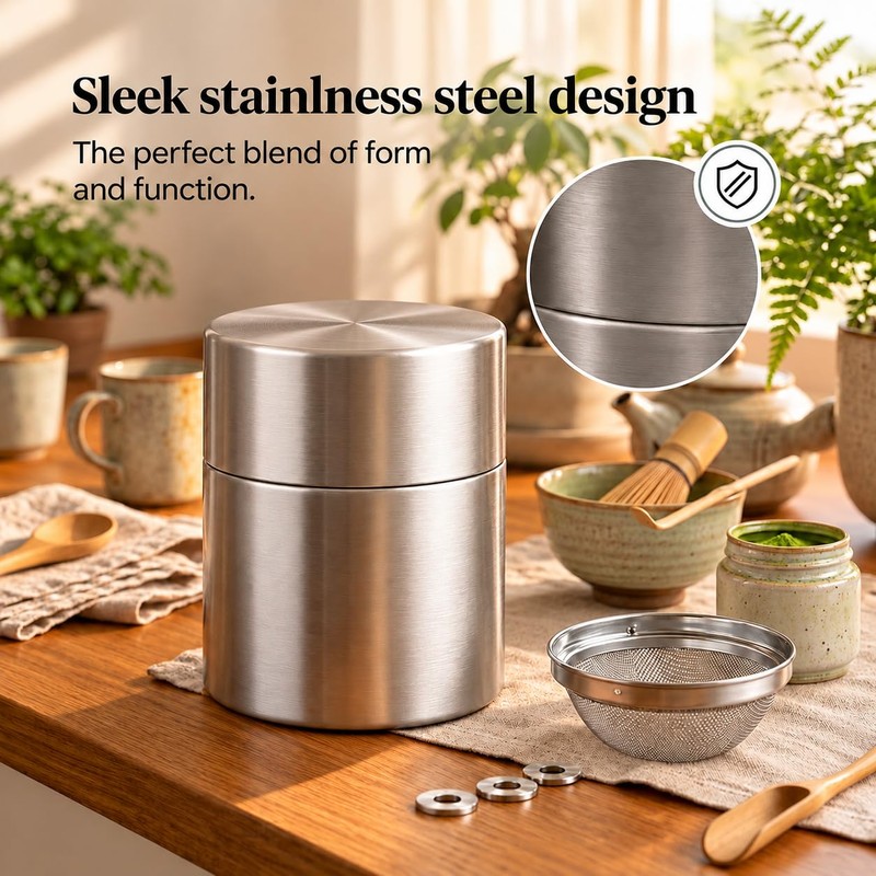2-Pack Matcha Powder Sifter Container with 6 Stainless Steel Sifting