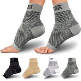 Thoxcare Calcetines de compresión para la fascitis plantar para mujeres y hombres (2 pares), manga de compresión para el tobillo para aliviar la hinchazón y el dolor, 2 pares-Gris, CH