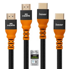 IXEVER 8K HDMI 2.1 Cable 2M (2Pack), (Certified) Ultra HD 8K@60Hz 4K@120Hz 48Gbps High Speed eARC RTX 3090 HDR10 4:4:4 HDCP 2.2&2.3 Dolby Atmos