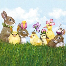 Servietten Blumen 20 Easter Animals with Headdress Rabbit Animals Easter Spring Table Decoration 33 x 33 cm