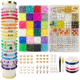 Kit de fabricación de pulseras, 6000+ Cuentas para Pulseras, Cuentas De Arcilla para Hacer Pulseras y Collares con Cuerda,Tijeras Pequeñas