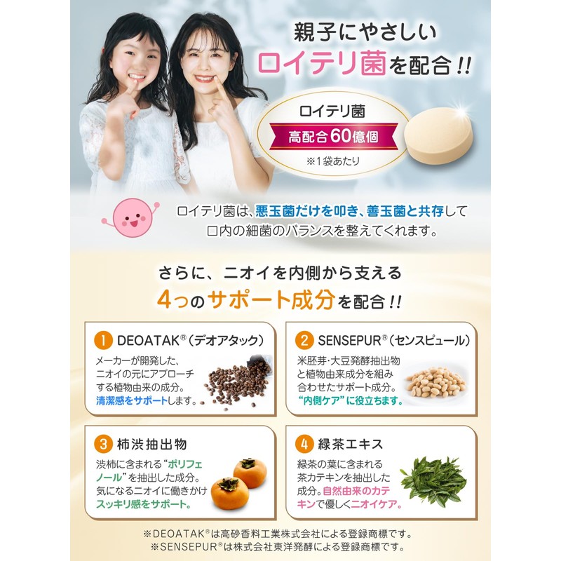 【歯科医師監修】 親子で一緒にロイテリ菌 【150倍濃縮シャンピニオンエキス】 乳酸菌 チュアブル 25種類の無添加 エチケットサプリ 国内GMP認定工場で製造 (60日分)