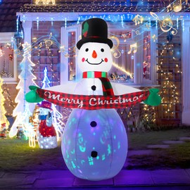 Number-one 7FT Christmas Inflatables Decorations with Music & Colorful Projector LED Lighted Inflatable Snowman Blow Up Weatherproof Decorations Indoor Outdoor for Xmas Party Indoor Yard Lawn Décor