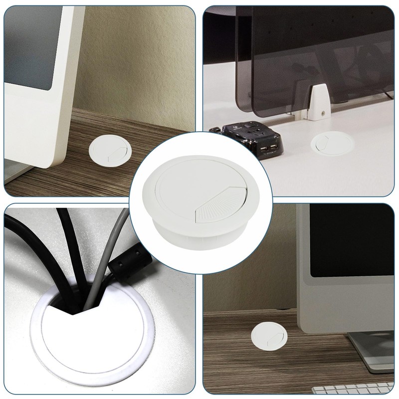 Pack of 6 White Cable Grommets for Desk, 50 mm