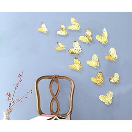 New 12pcs Gold 3D Butterfly Wall Stickers Art Decal Home Room Decorations Decor (Gold -1)
