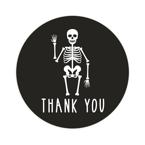 Andaz Press Halloween Thank You Stickers 2 Inch Round 40 Bulk Pack Skeleton Happy Halloween Stickers Labels for Kids Treat Bags Goodie Bags Toddler Treats Halloween Party Favors Envelopes