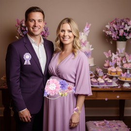Butterfly Baby Shower Decorations Pink Purple Butterfly Mom to Be Sash Dad to Be Corsage Set Butterfly Maternity Flower Belly Belt with Wristband for Girls Baby Shower Gender Reveal Party Supplies