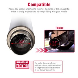 Upower 2.5 Inch Inlet Exhaust Muffler 2 1/2" Resonator Muffler 3.5" Round 18" Body Length 22" Overall Length Stainless Moderate Sound Universal Exhaust Resonator